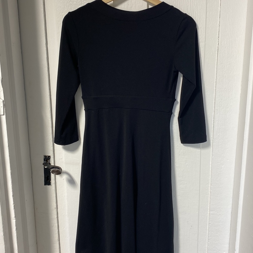 Susana Monaco Black Plunging neckline black stretch dress 3/4 length sleeves - Picture 3 of 8